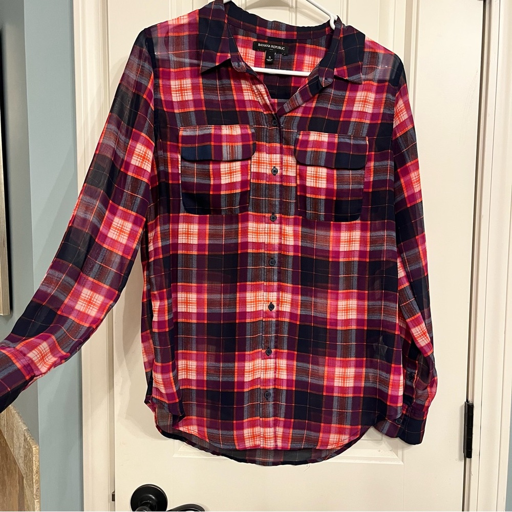 Banana Republic Top Size Small Plaid Long Sleeve Blouse Button Up
